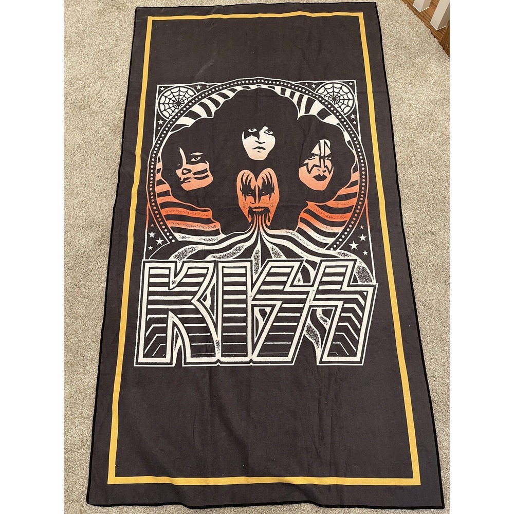 KISS Rock Band Large Beach Towel Black Orange Graphic Music Memorabilia